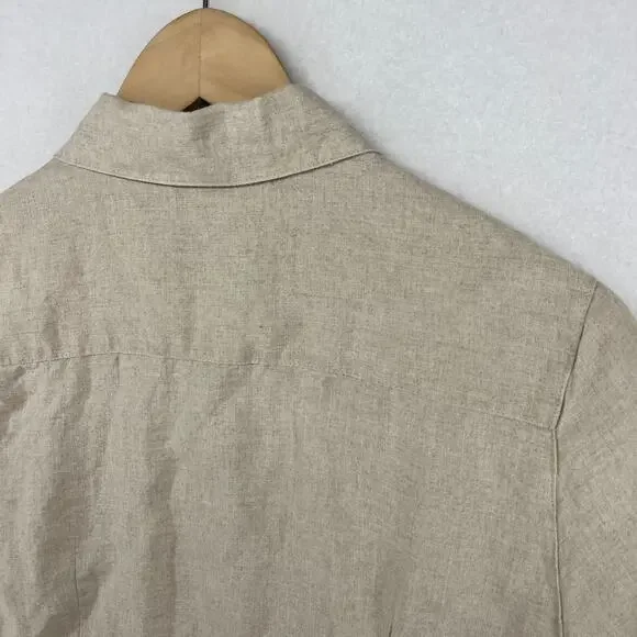 LL BEAN Shirt Womens S Washable Linen Button Up Short Sleeve Woven Beige - Picture 8 of 12